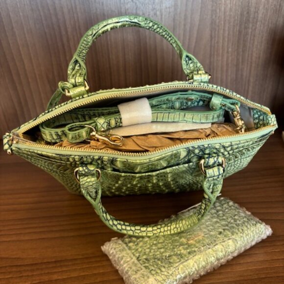 NWT BRAHMIN AGAVE METALLIC MEDIUM DUXBURY LEATHER DOME SATCHEL HANDBAG & WALLET - Picture 4 of 10